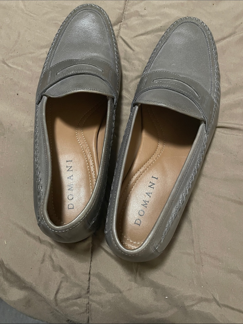 Doma Gray Leather Penny Loafers with Tan Insole